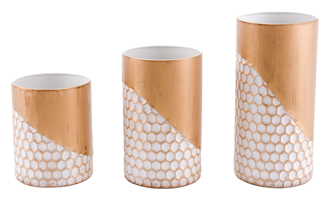3 Honeycomb Candle Holders Gold