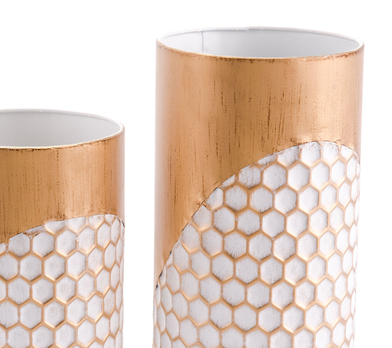 3 Honeycomb Candle Holders Gold