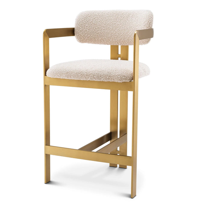 COUNTER STOOL DONATO - BRUSHED BRASS FINISH BOUCLÉ CREAM