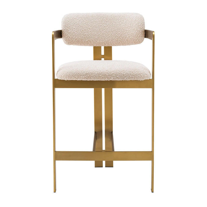 COUNTER STOOL DONATO - BRUSHED BRASS FINISH BOUCLÉ CREAM