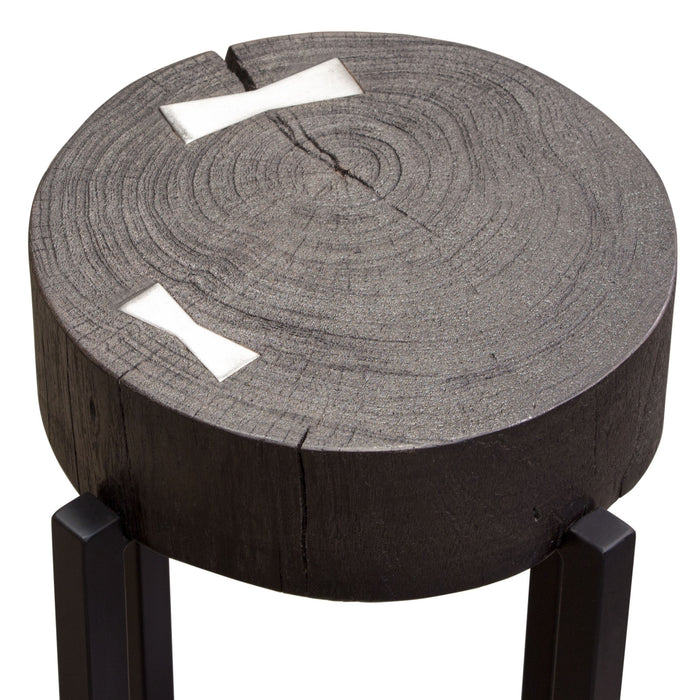 Alex Large 25" Accent Table with Solid Mango Wood Top in Espresso Finish w/ Silver Metal Inlay