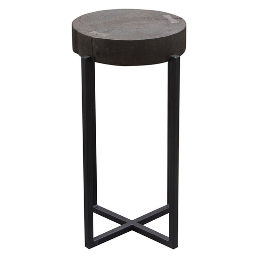 Alex Large 25" Accent Table with Solid Mango Wood Top in Espresso Finish w/ Silver Metal Inlay