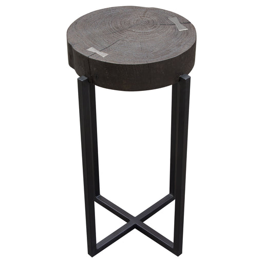 Alex Large 25" Accent Table with Solid Mango Wood Top in Espresso Finish w/ Silver Metal Inlay