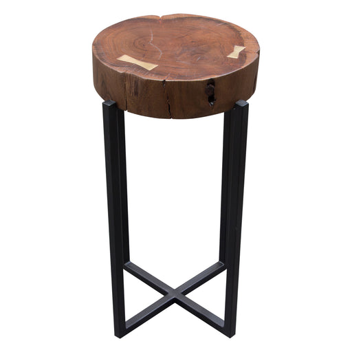 Alex Large 25" Accent Table with Solid Mango Wood Top in Walnut Finish w/ Gold Metal Inlay