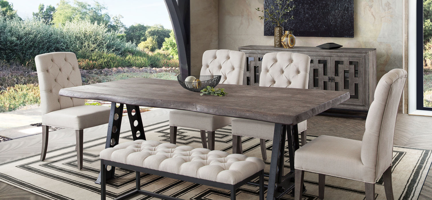 Artesia Solid Acacia Wood Top Dining Table with Live Edge in Espresso Finish & Black Iron Base by Diamond Sofa