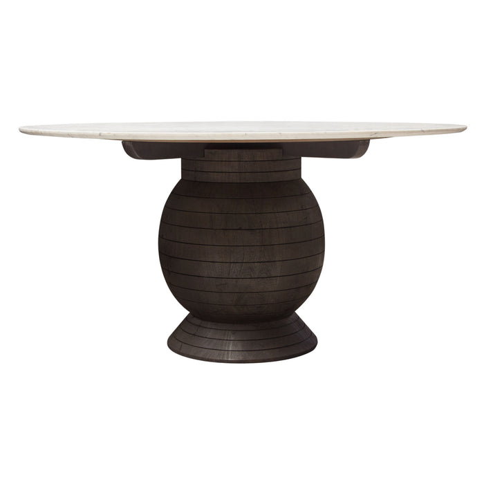 Ashe Round Dining Table w/ Genuine White Marble Top and Solid Acacia Wood Base in Espresso Finish by Diamond Sofa