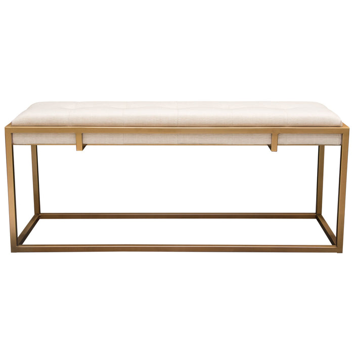 Babylon Large Bench Ottoman w/ Brushed Gold Frame & Padded Seat in Sand Linen by Diamond Sofa