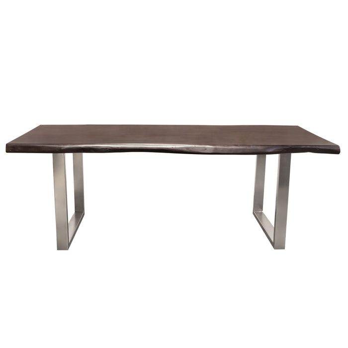 Bowen Solid Acacia Wood Top Dining Table with Live Edge in Espresso Finish w/ Nickel Plated Base by Diamond Sofa