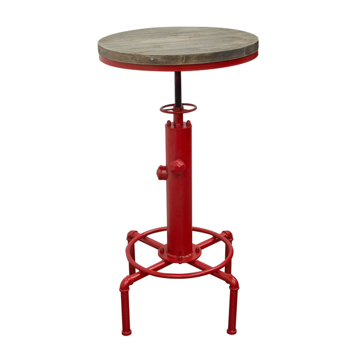 Brooklyn Adjustable Height Bistro Table with Weathered Grey Top and Red Powder Coat "Hydrant" Base by Diamond Sofa