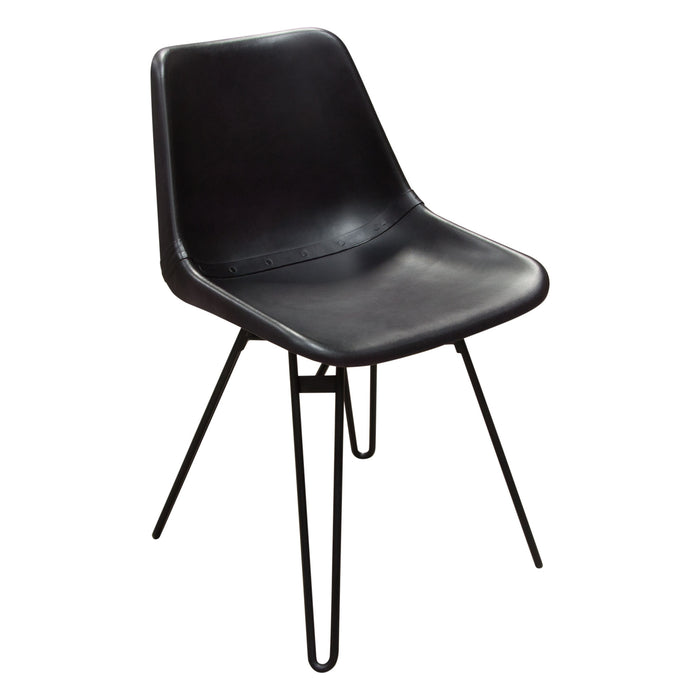 Camden Dining Chair in Genuine Black Leather w/ Black Powder Coat Hairpin Leg by Diamond Sofa