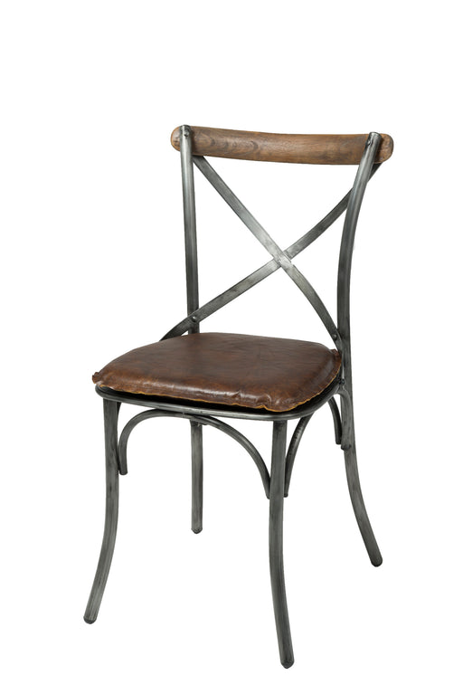 Metal Crossback Leather Cushion Seat - Vintage Brown