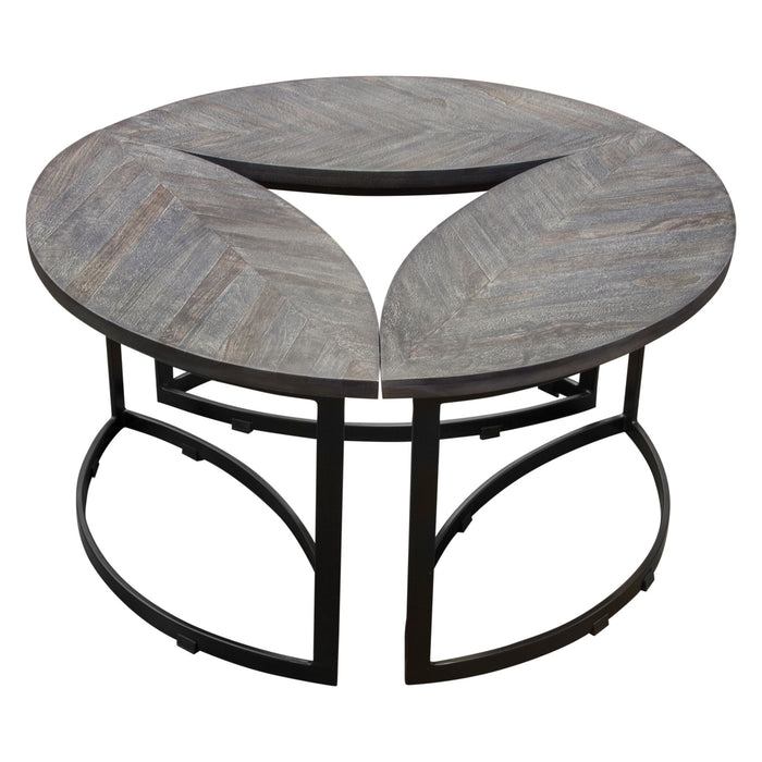 Dalia 3PC Cocktail Table Set w/ Solid Sheesham Wood Top in Grey Finish & Iron Base by Diamond Sofa
