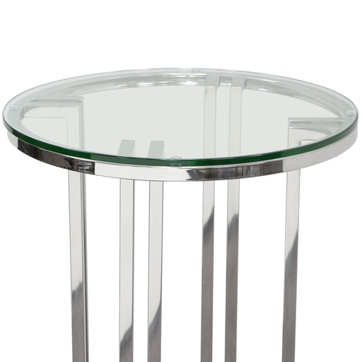 DEKO Polished Stainless Steel Round Accent Table w/ Clear, Tempered Glass Top by Diamond Sofa