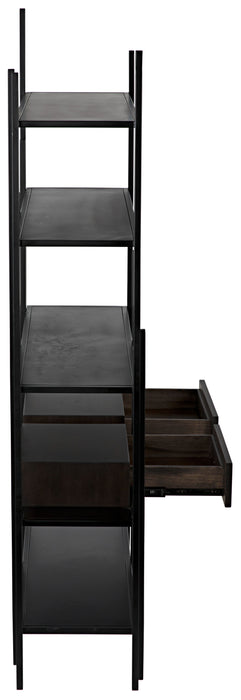 Lenox Bookcase, Black Steel with Ebony Walnut