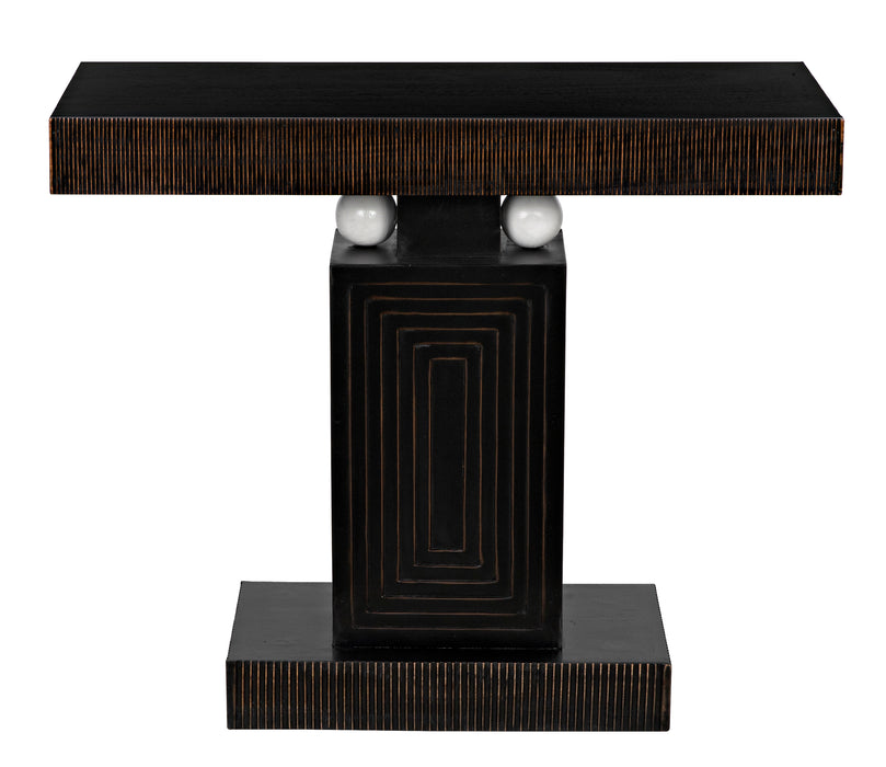 Hoffmann Console, Hand Rubbed Black with Light Brown Trim, Solid White Details