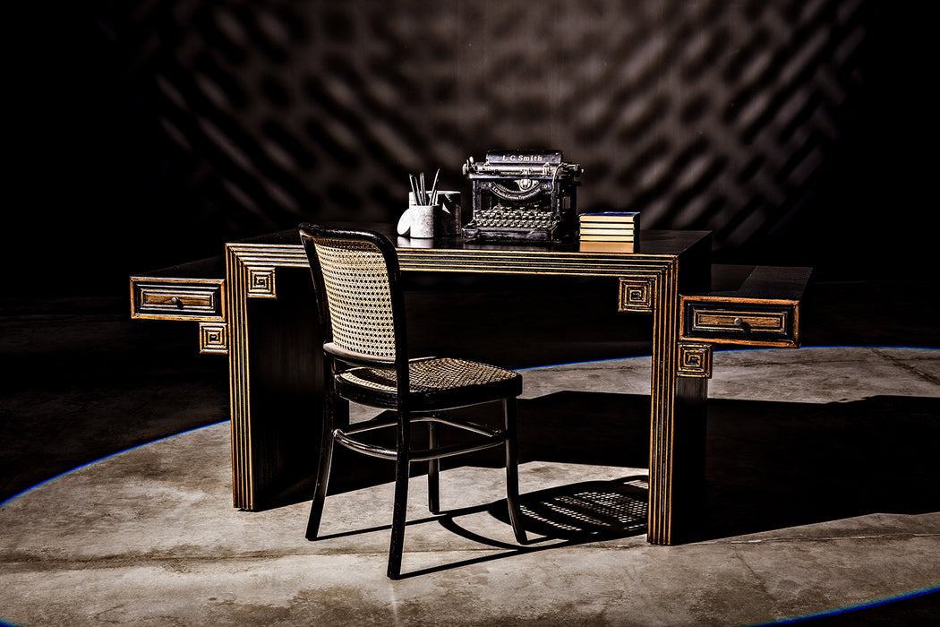 Barzini Desk, Hand Rubbed Black with Light Brown Trim