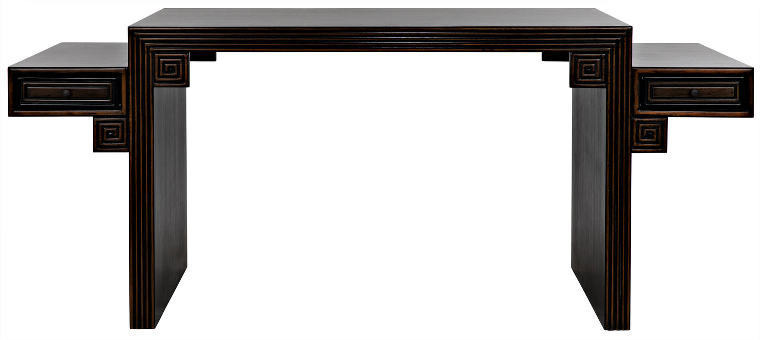 Barzini Desk, Hand Rubbed Black with Light Brown Trim