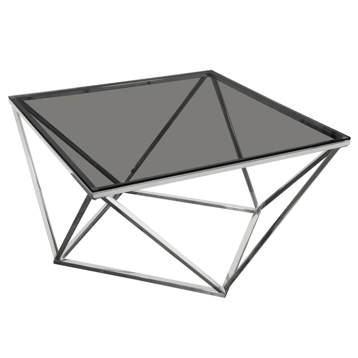 Gem Cocktail Table with Smoked Tempered Glass Top and Polished Stainless Steel Base by Diamond Sofa
