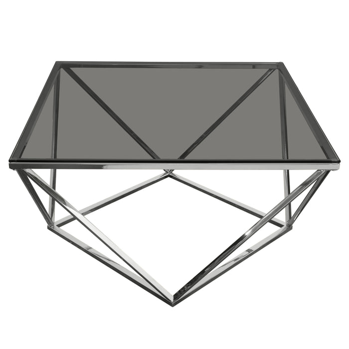 Gem Cocktail Table with Smoked Tempered Glass Top and Polished Stainless Steel Base by Diamond Sofa