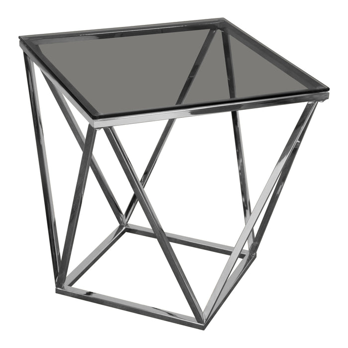 Gem End Table with Smoked Tempered Glass Top and Polished Stainless Steel Base by Diamond Sofa