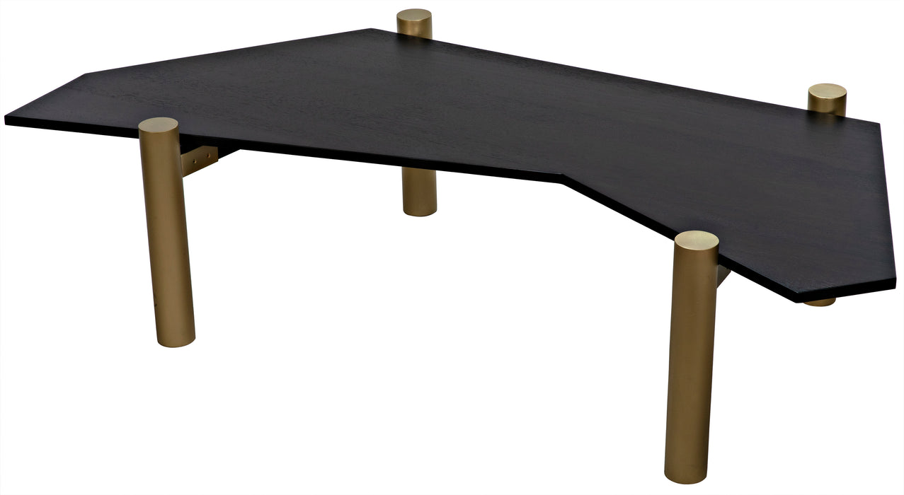 Tabu Coffee Table, Brass Finished Legs with Ebony Walnut Top