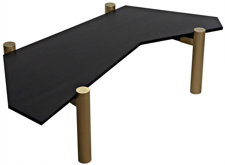 Tabu Coffee Table, Brass Finished Legs with Ebony Walnut Top