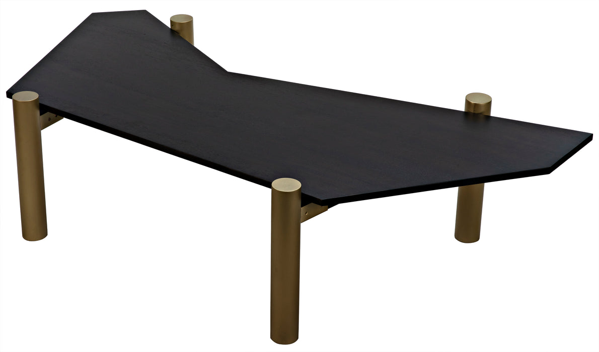 Tabu Coffee Table, Brass Finished Legs with Ebony Walnut Top