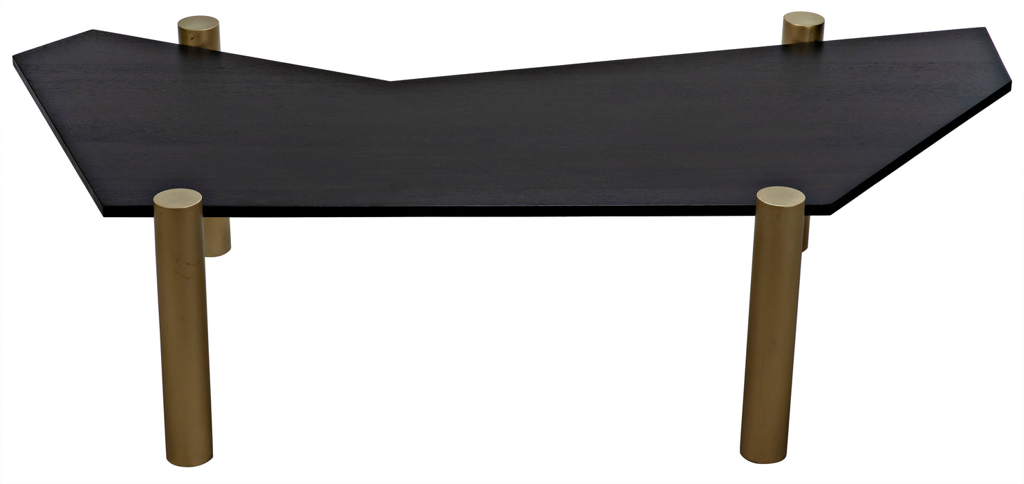 Tabu Coffee Table, Brass Finished Legs with Ebony Walnut Top