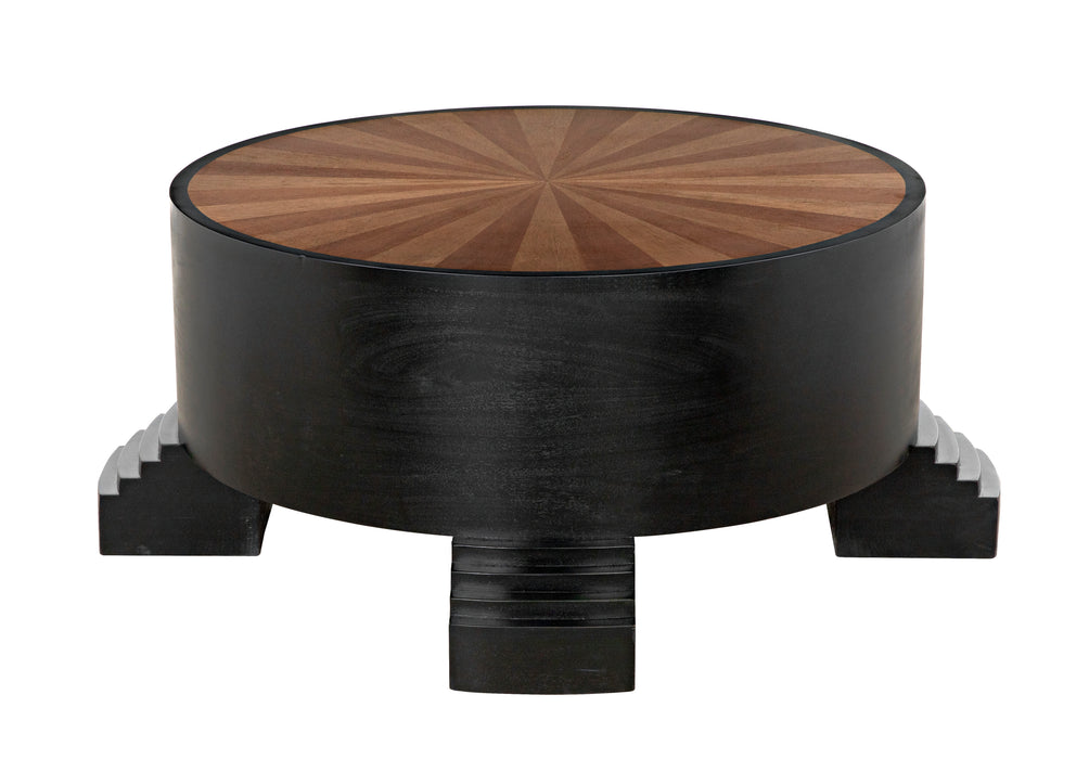 Tambour Coffee Table, Hand Rubbed Black with Veneer Top