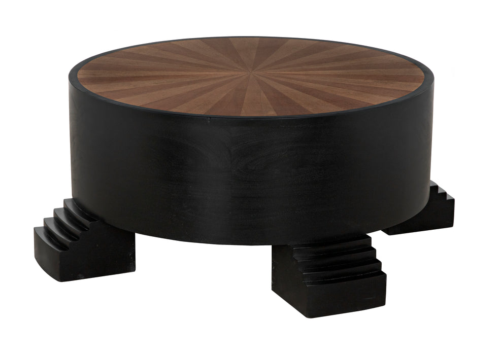 Tambour Coffee Table, Hand Rubbed Black with Veneer Top