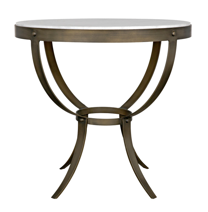 Byron Side Table, Aged Brass Finish with White Marble