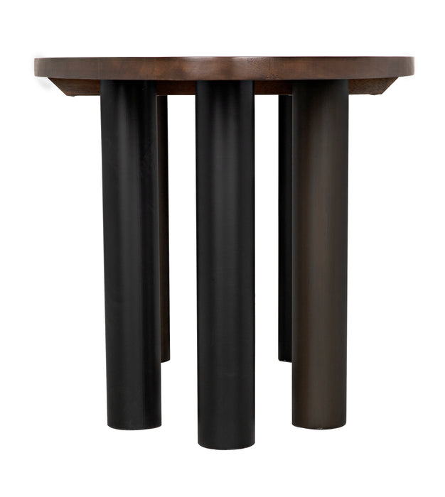 Journal Oval Dining Table, Dark Walnut with Black Steel Base