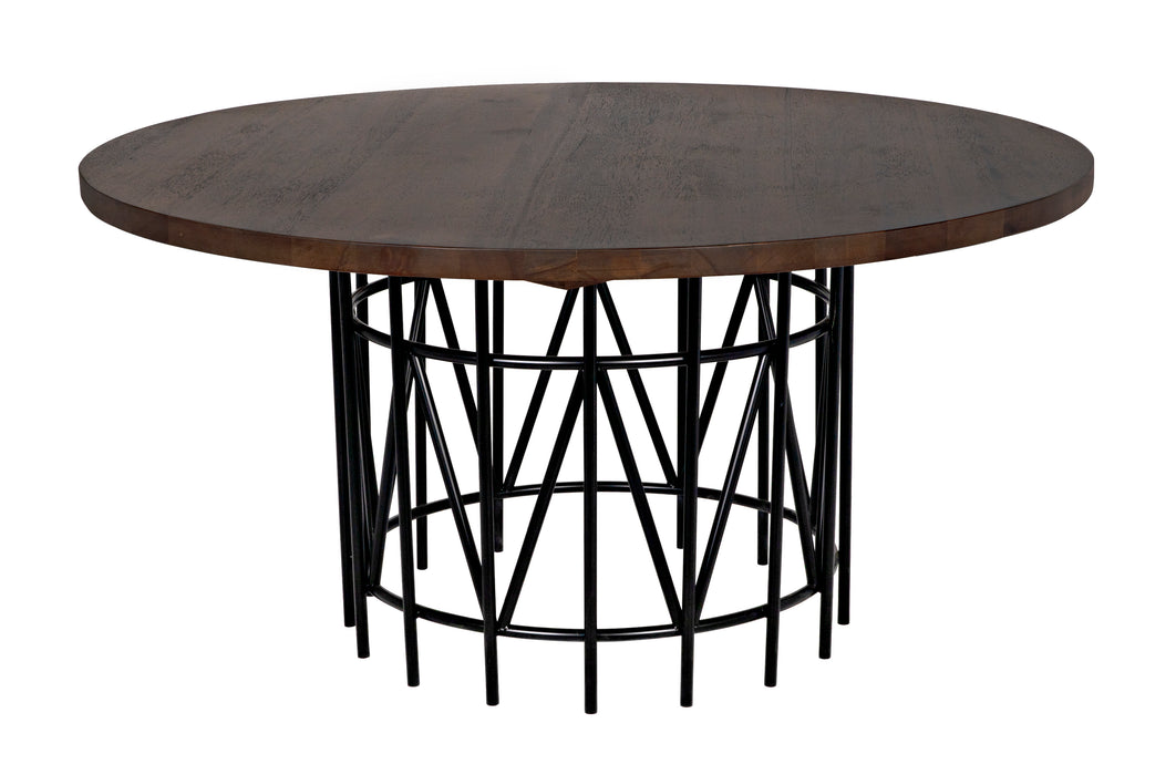 Silberman Dining Table, Dark Walnut W/Black Steel Base