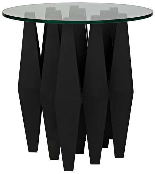 Soldier Side Table, Black Steel with Glass Top