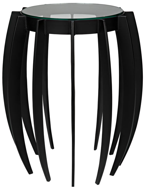 Spikes Side Table, Black Steel with Glass Top