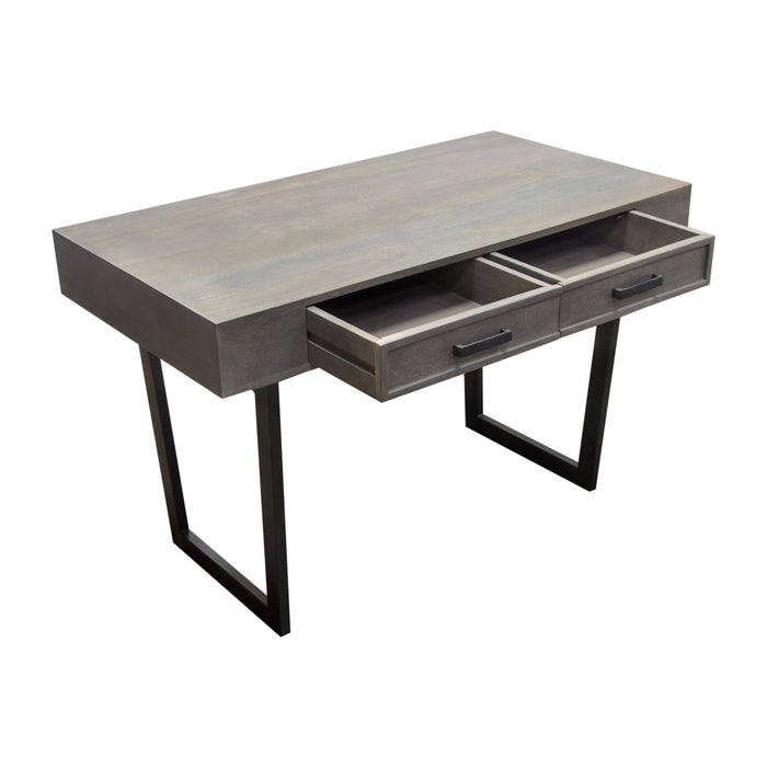 Hammond 2-Drawer Writing Desk in Solid Mango Wood Grey Finish & Black Iron Legs by Diamond Sofa