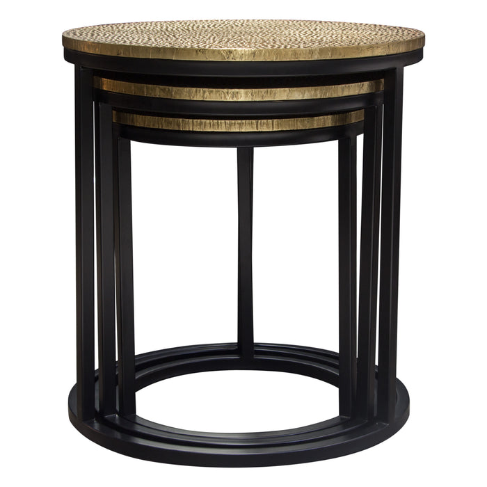 Legion 3PC Nesting Set of Accent Tables w/ Hammered Brass Tops & Black Iron Base by Diamond Sofa