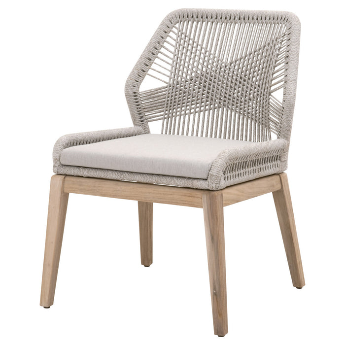 LOOM OUTDOOR DINING CHAIR SET OF 2 Taupe & White Flat Rope, Pumice, Gray Teak
