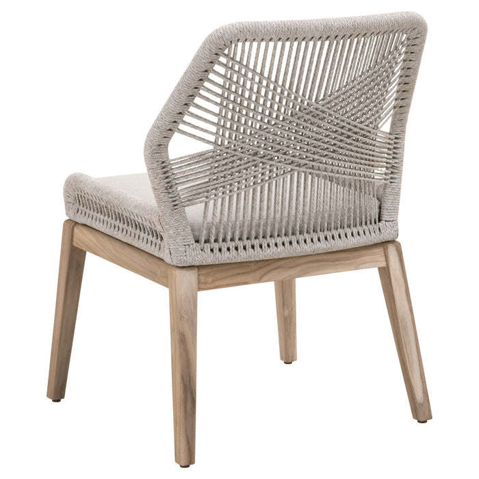LOOM OUTDOOR DINING CHAIR SET OF 2 Taupe & White Flat Rope, Pumice, Gray Teak