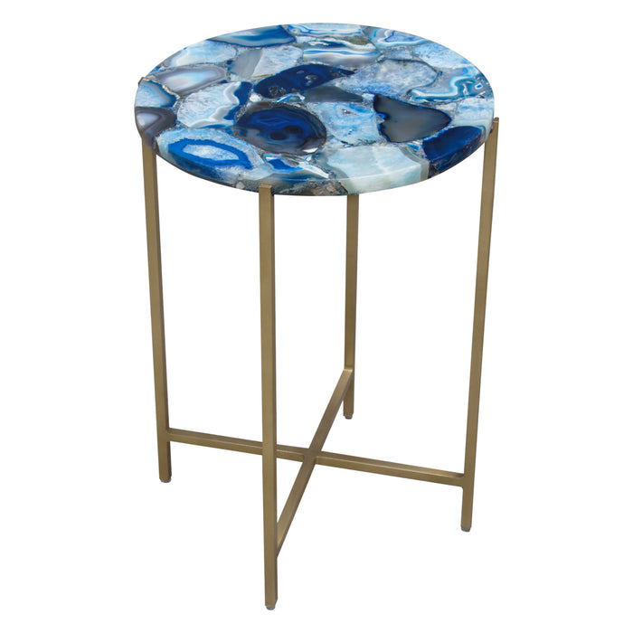 Mika Round Accent Table w/ Blue Agate Top w/ Brass Base by Diamond Sofa