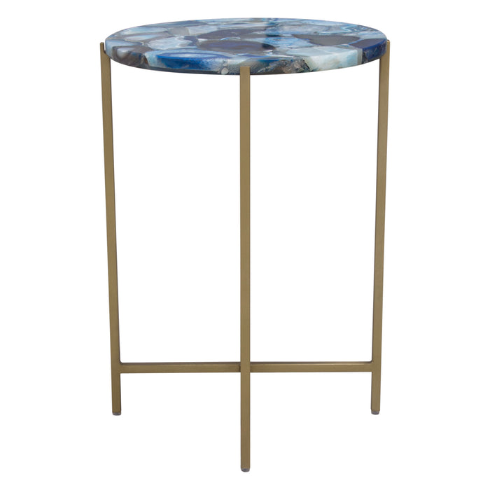 Mika Round Accent Table w/ Blue Agate Top w/ Brass Base by Diamond Sofa