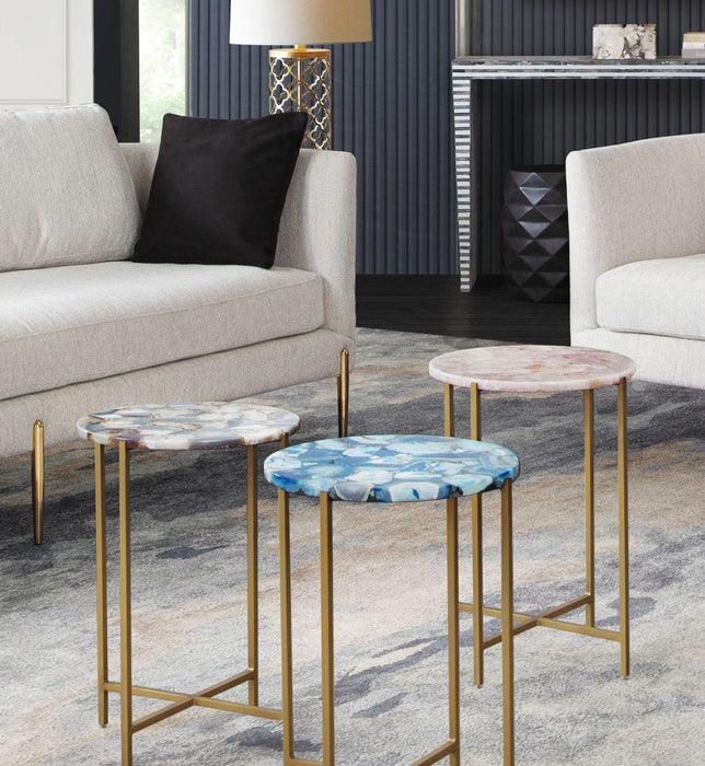 Mika Round Accent Table w/ Grey Agate Top w/ Brass Base by Diamond Sofa