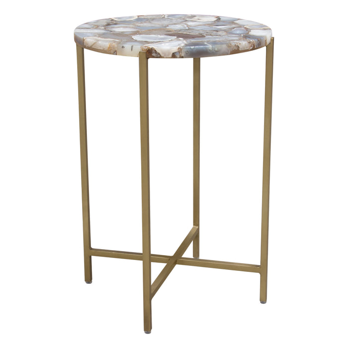 Mika Round Accent Table w/ Grey Agate Top w/ Brass Base by Diamond Sofa