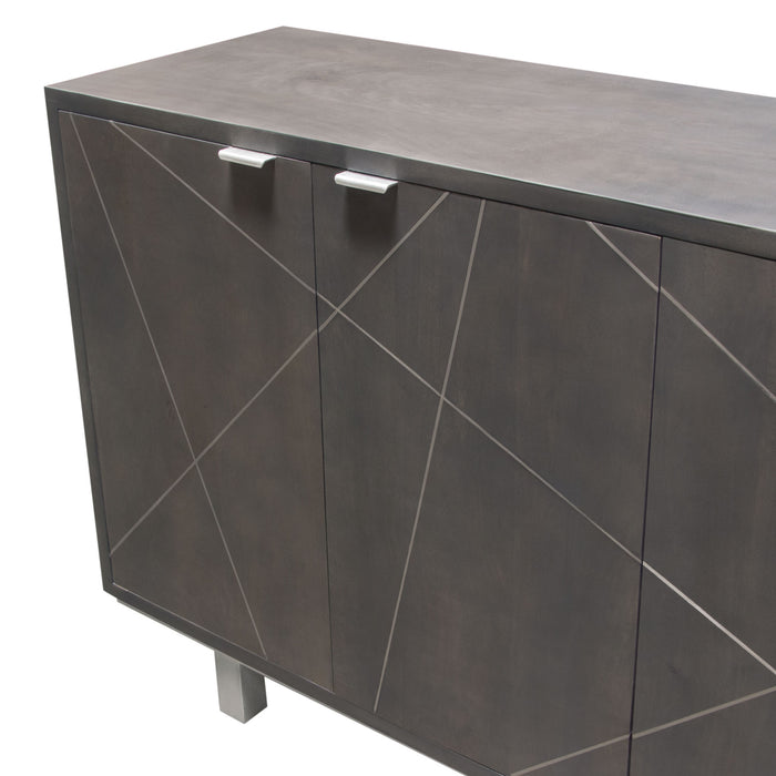 Motion 70" 4-Door Solid Mango Wood Sideboard in Smoke Grey Finish w/ Silver Metal Inlay by Diamond Sofa