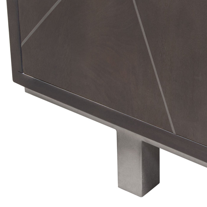 Motion 70" 4-Door Solid Mango Wood Sideboard in Smoke Grey Finish w/ Silver Metal Inlay by Diamond Sofa