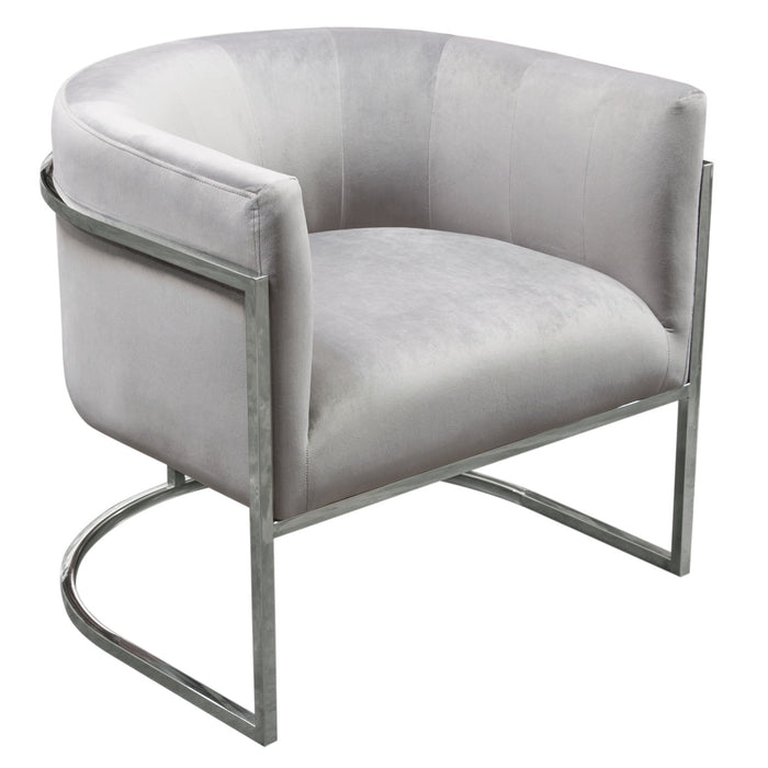 Pandora Accent Chair in Grey Velvet with Polished Silver Stainless Steel Frame