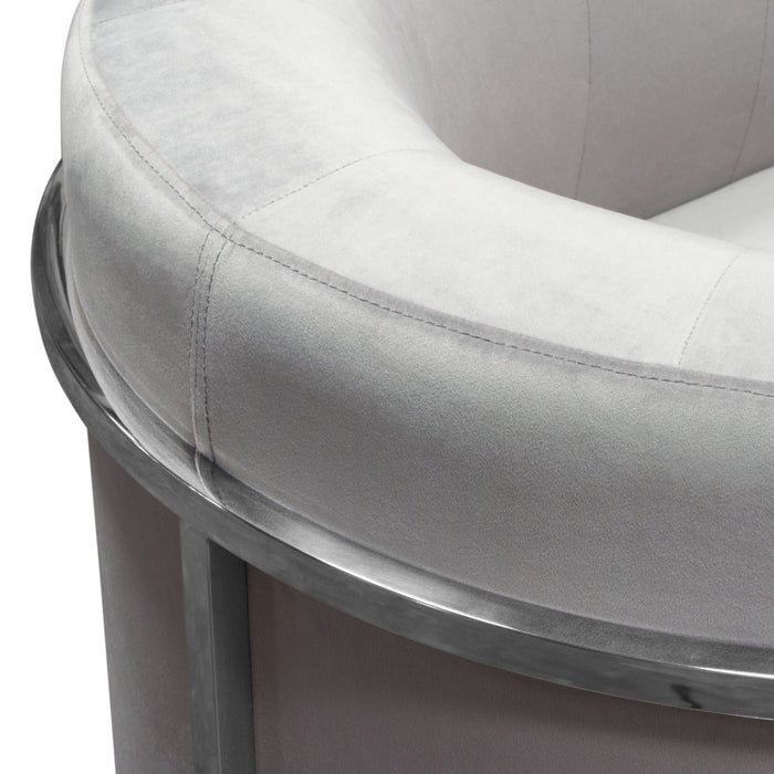 Pandora Accent Chair in Grey Velvet with Polished Silver Stainless Steel Frame