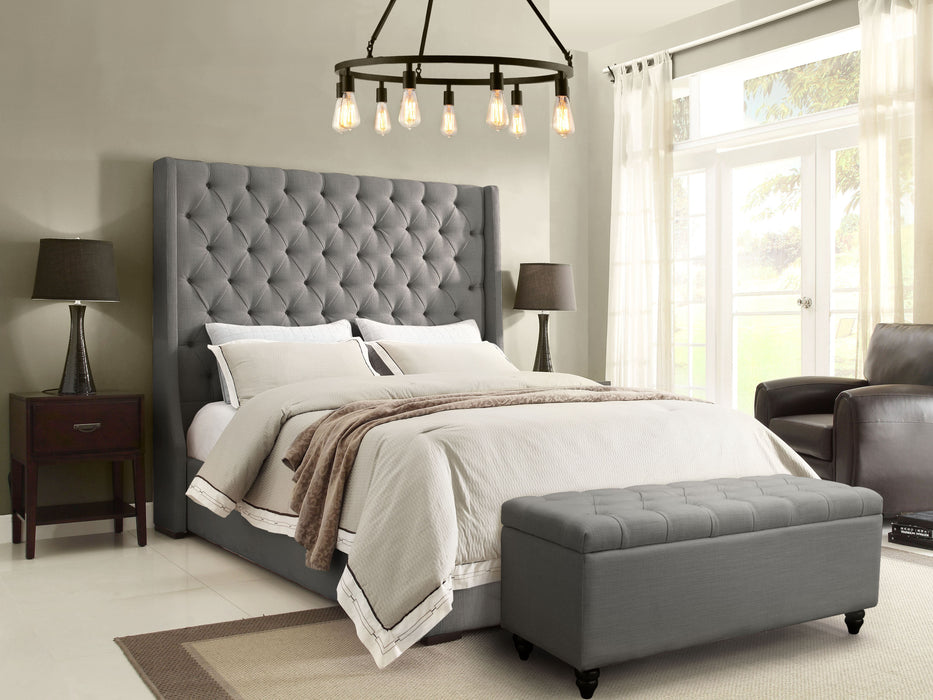Park Avenue California King Tufted Bed with Vintage Wing in Grey Linen