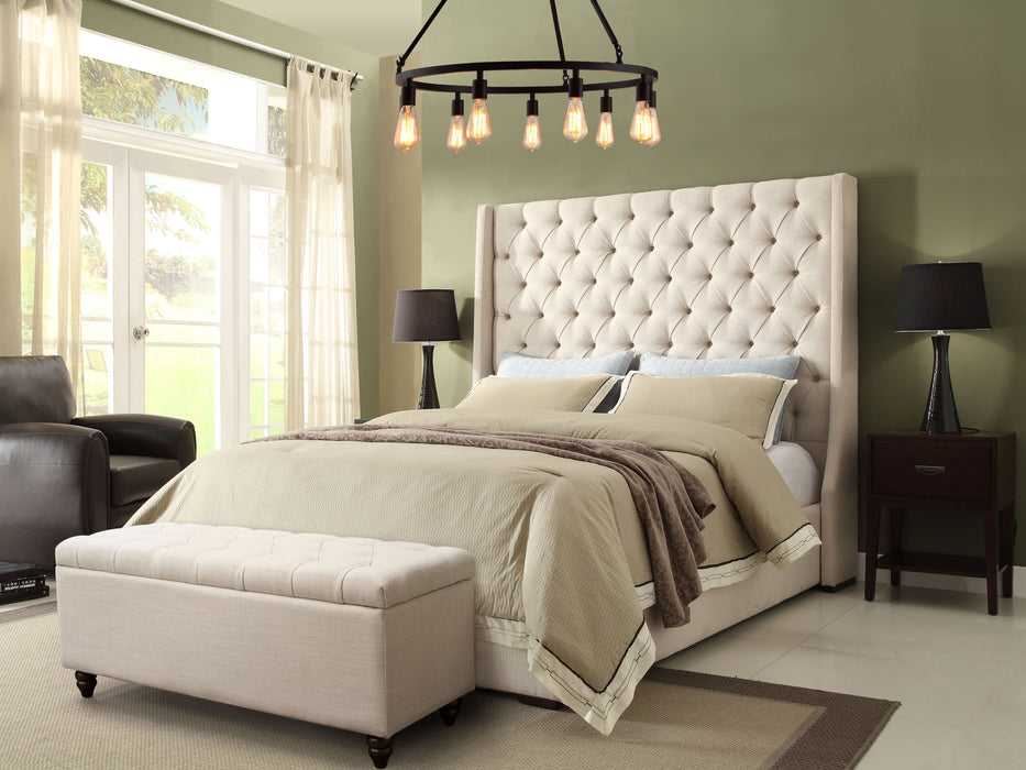 Park Avenue California King Tufted Bed with Vintage Wing in Desert Sand Linen