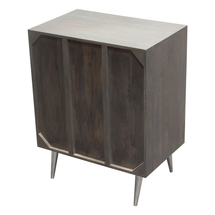 Petra Solid Mango Wood 2-Door High Cabinet in Smoke Grey Finish w/ Nickel Legs by Diamond Sofa
